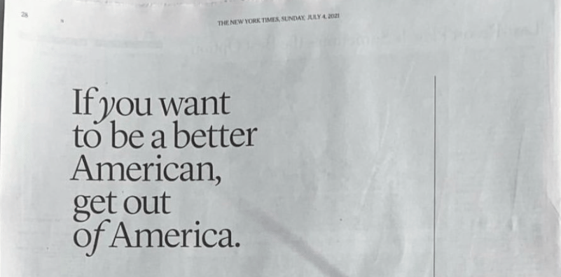 Pictured: Away ad from Sunday, July 4th, 2021 edition of the New York Times.
