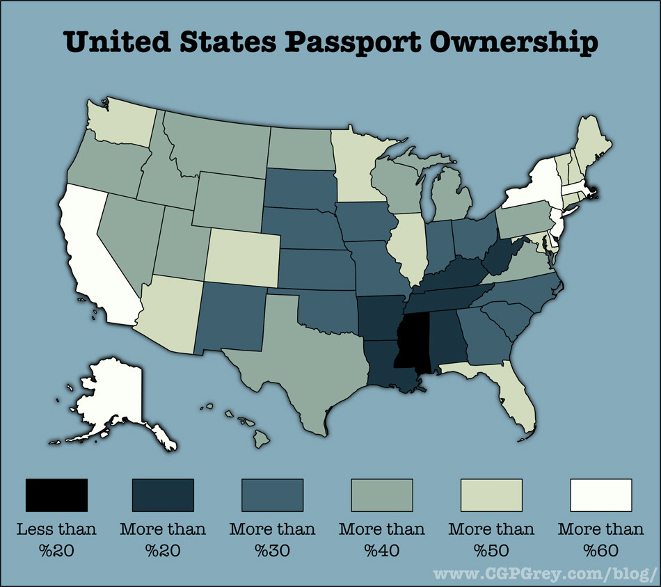 Figure 1: United States Passport Ownership by State. (2017, via HuffPost, CGP Grey)