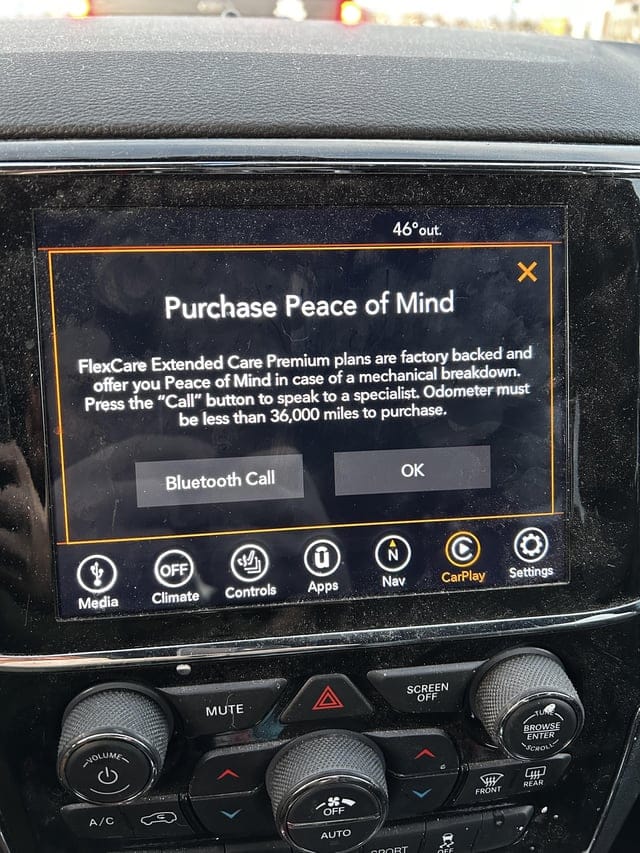 r/assholedesign - Jeep puts an ad covering my entire screen, and it comes back every time you stop even if you hit ok.