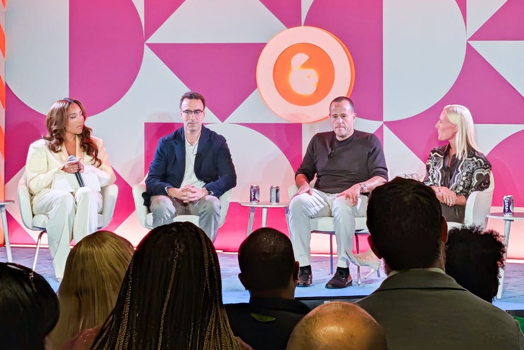 Panelists Jordyn Woods, Anna Bager, Brian Rappaport and Chris Grosso on stage at Advertising Week New York