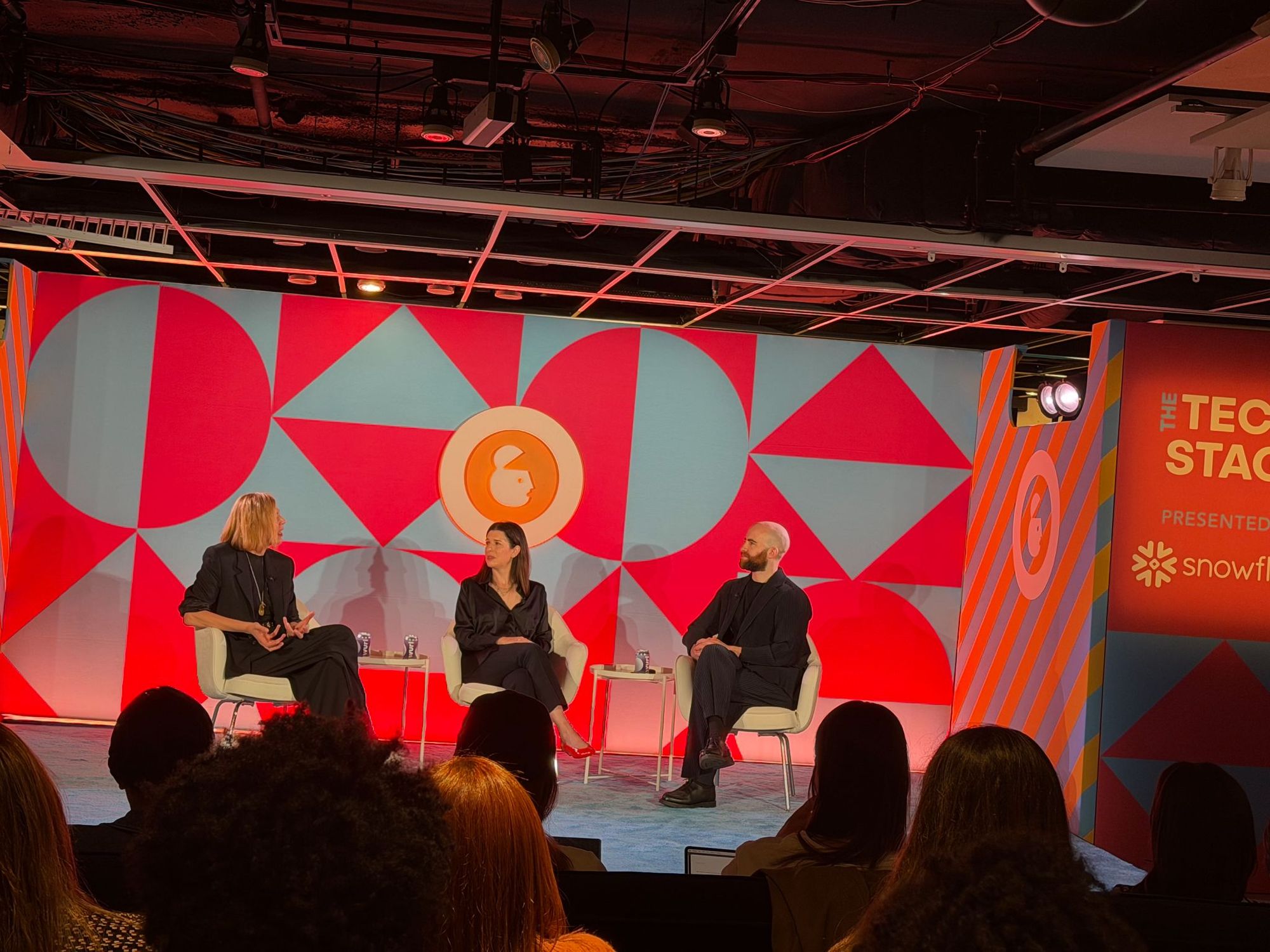 Drieke Leenknegt of Balenciaga, Sarah Shapiro of Private Label and Dan Robbins of Substack on stage at Advertising Week New York