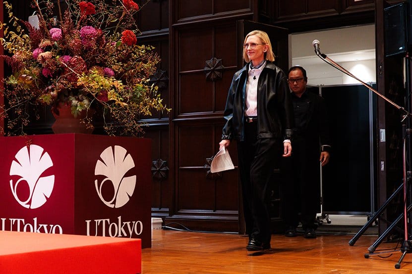 Cate Blanchett announces Uniqlo’s Stories She Tells literary magazine at the University of Tokyo.